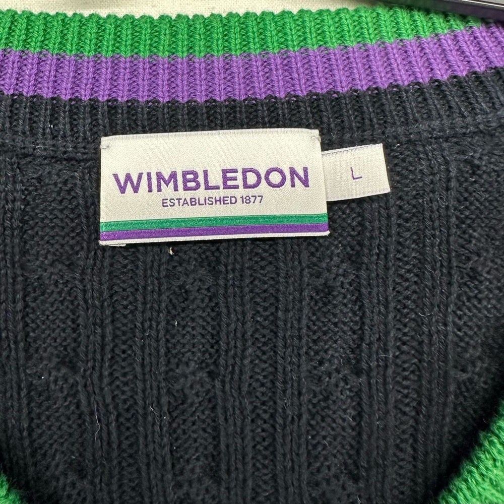 Wimbledon Navy Blue Cable Knit Sweater Vest Purple Green Stripe Womens Size L - Picture 3 of 7